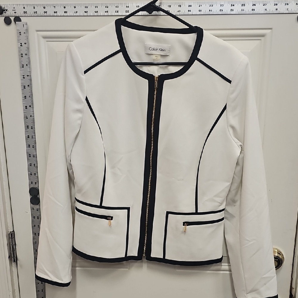 Blazer, Office, Casual, Work, Women's, Jacket, Zip, Summer, Spring, White